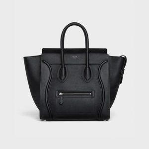 Celine Mini Luggage Tote Black Grain Black Leather